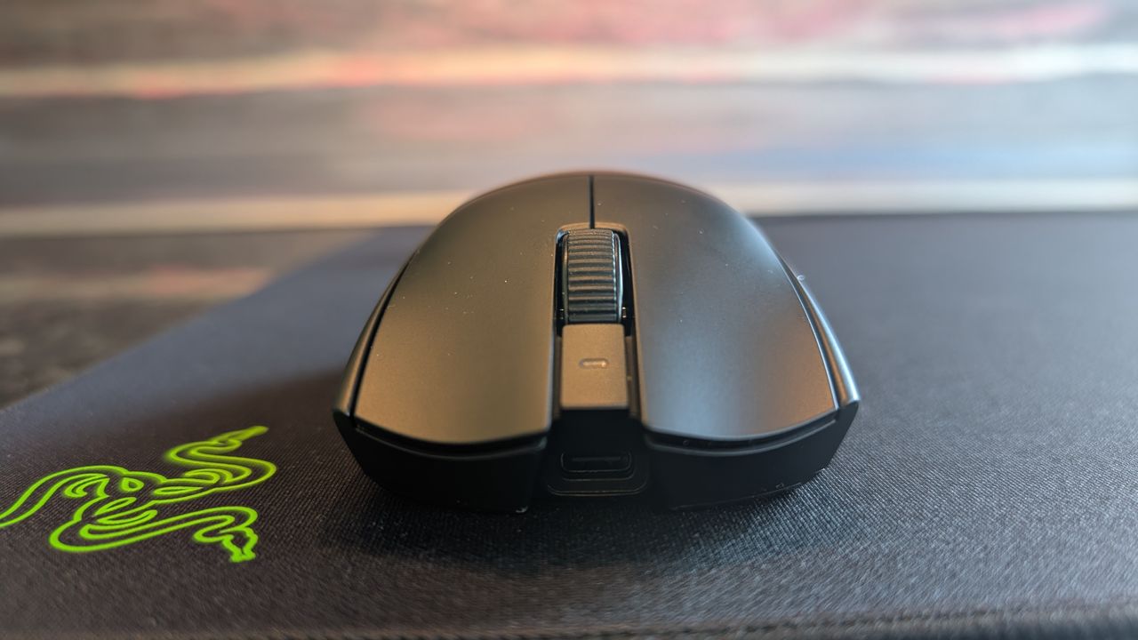 The Razer Viper V4 Pro gaming mouse pictured on the Razer Gigantus V2 Pro mouse mat.
