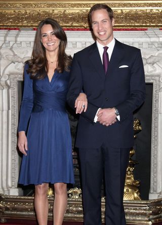Prince William and Kate Middleton announcing their engagement at St James' Palace