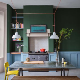 Green and Blue dining room painted with Farrow & Ball