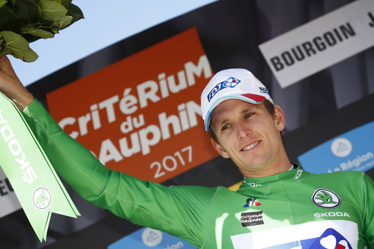 Arnaud D&eacute;mare in the points jersey after stage 4 of the Crit&eacute;rium du Dauphin&eacute;