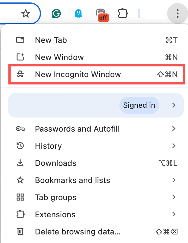 Chrome private browsing
