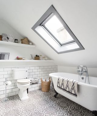 white themed bathroom with grey window