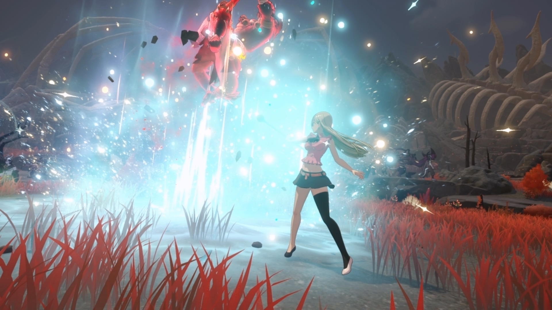 A screenshot from Seven Deadly Sins Origin where a female character is casting a magic spell