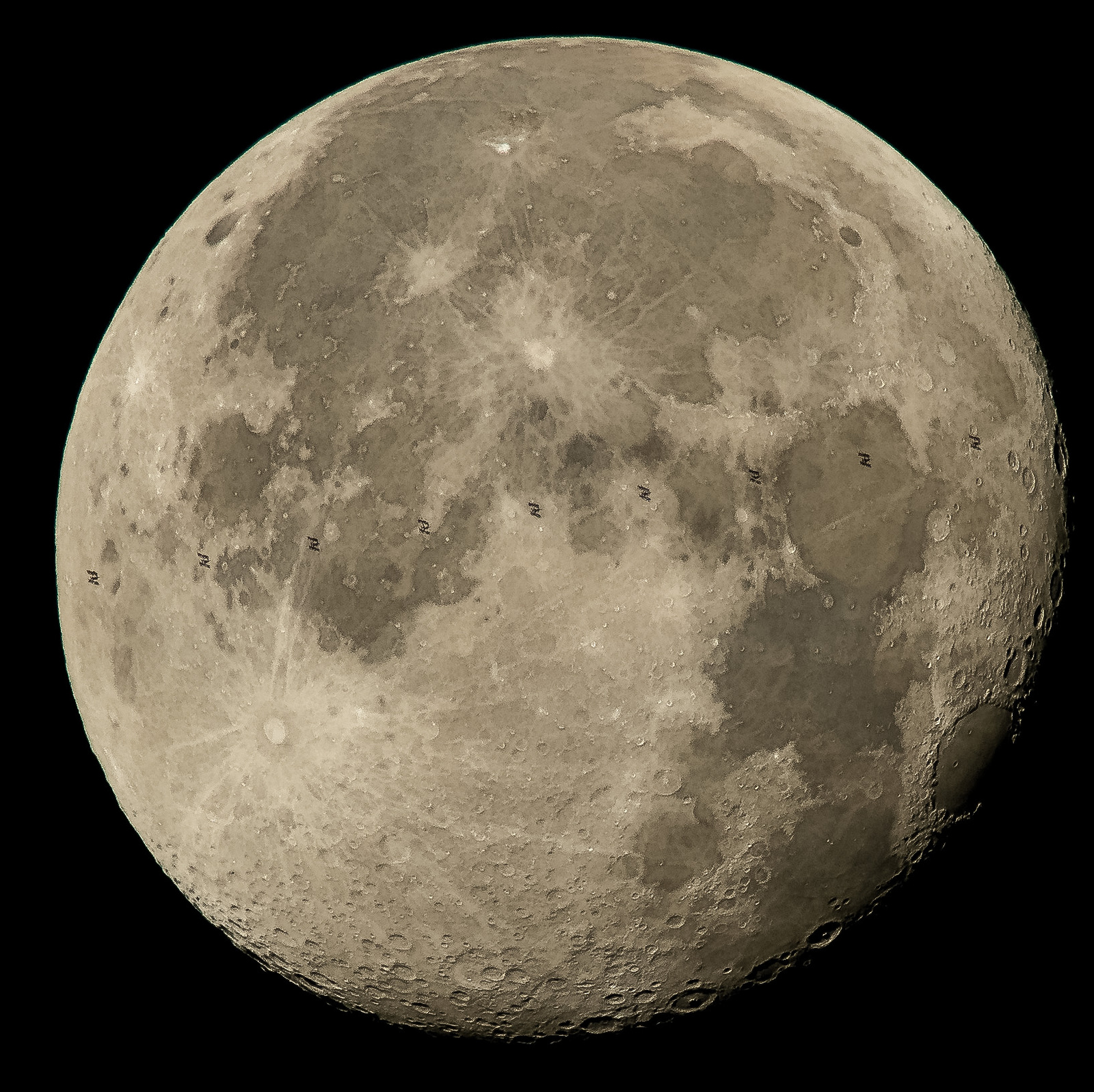 International Space Station Transits Moon