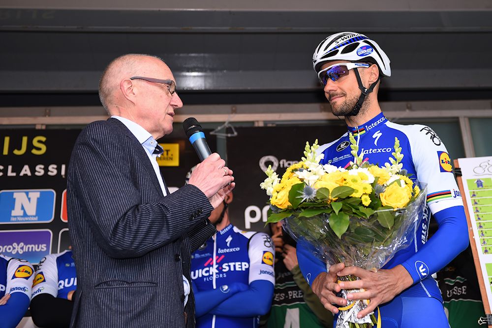 Tom Boonen is honored at the start of Scheldeprijs