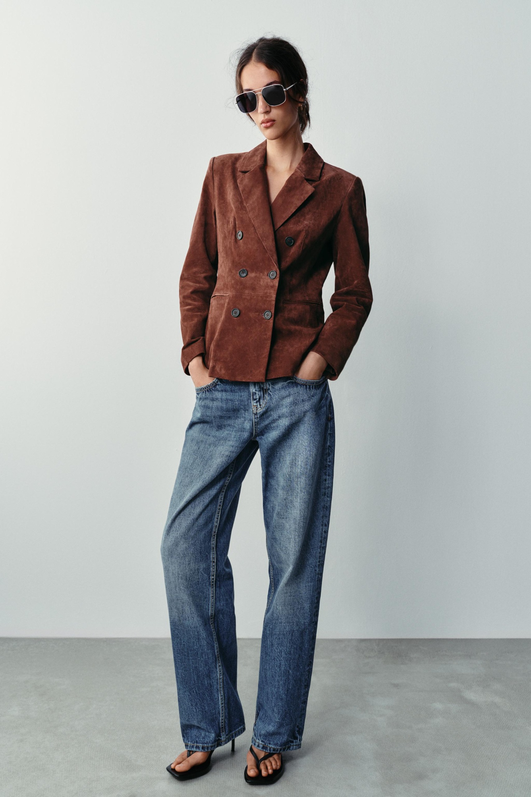 100% Leather Tailored Blazer - Brick - Xs