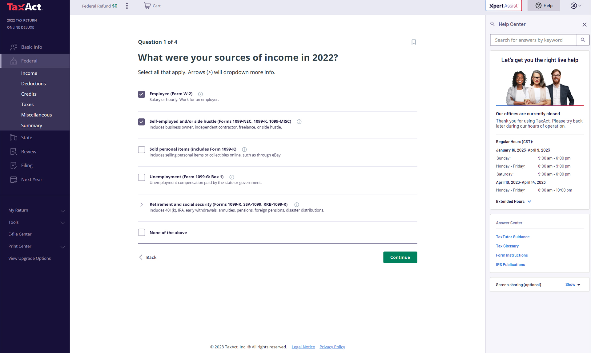 TaxAct Deluxe 2022 app screenshot