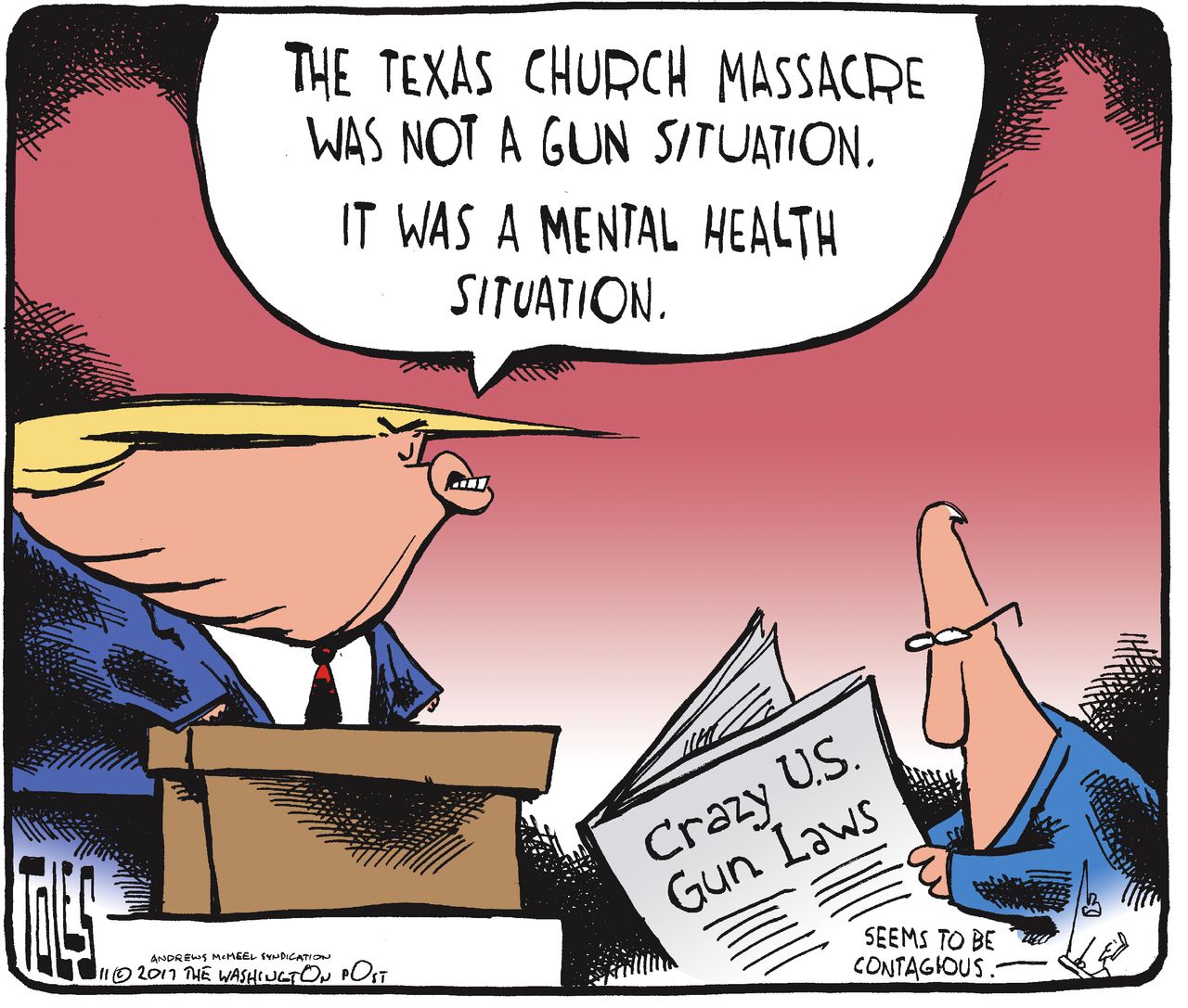 Political cartoon U.S. Texas shooting Trump mental health