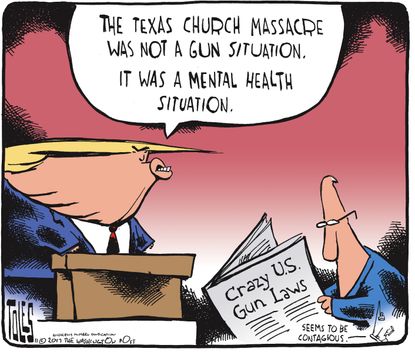 Political cartoon U.S. Texas shooting Trump mental health