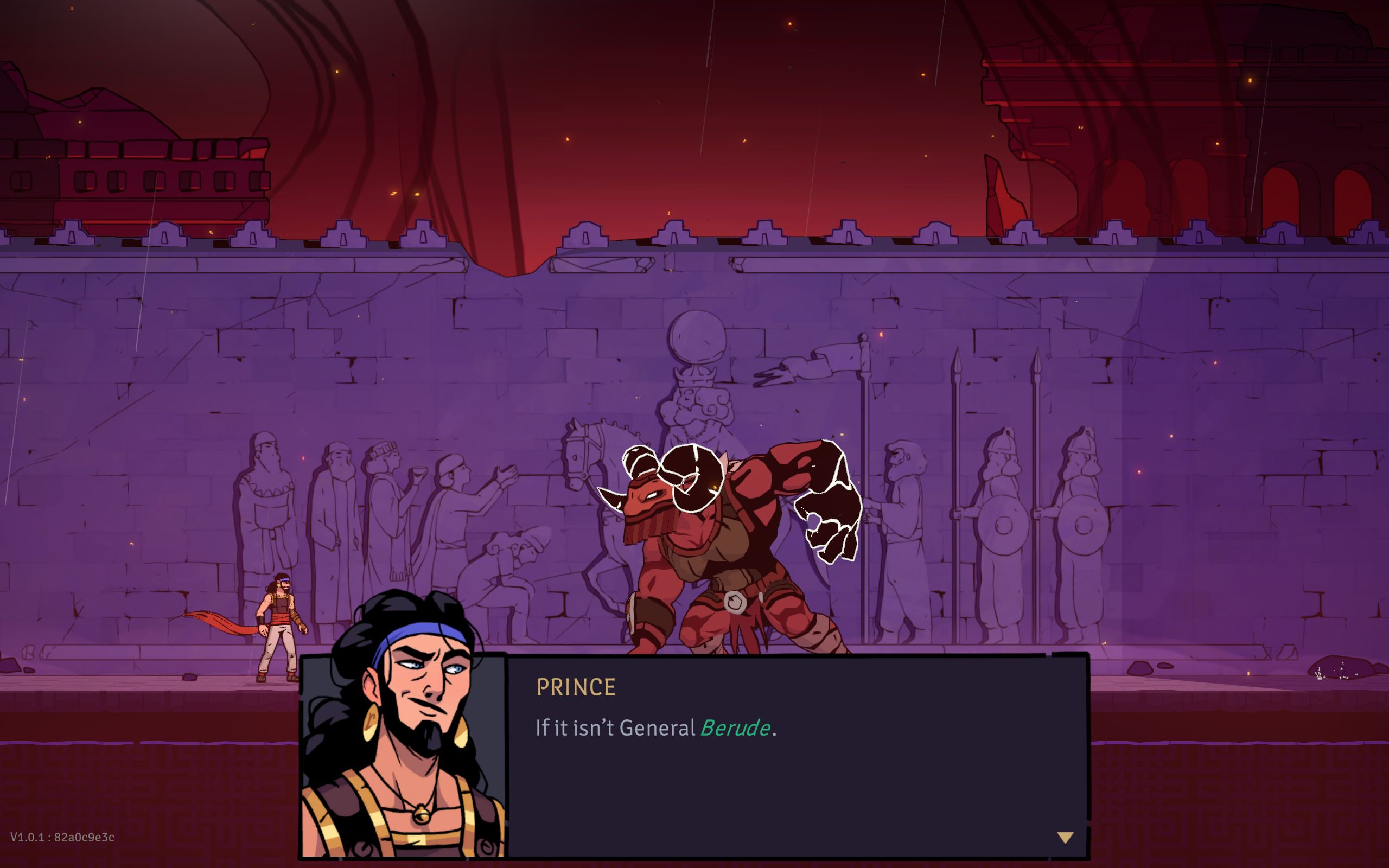 The Prince greets General Berude, corrupted into the shape of a horned monster