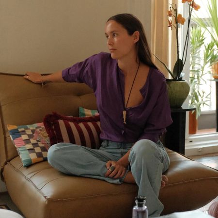 Helena Cuesta in a purple top