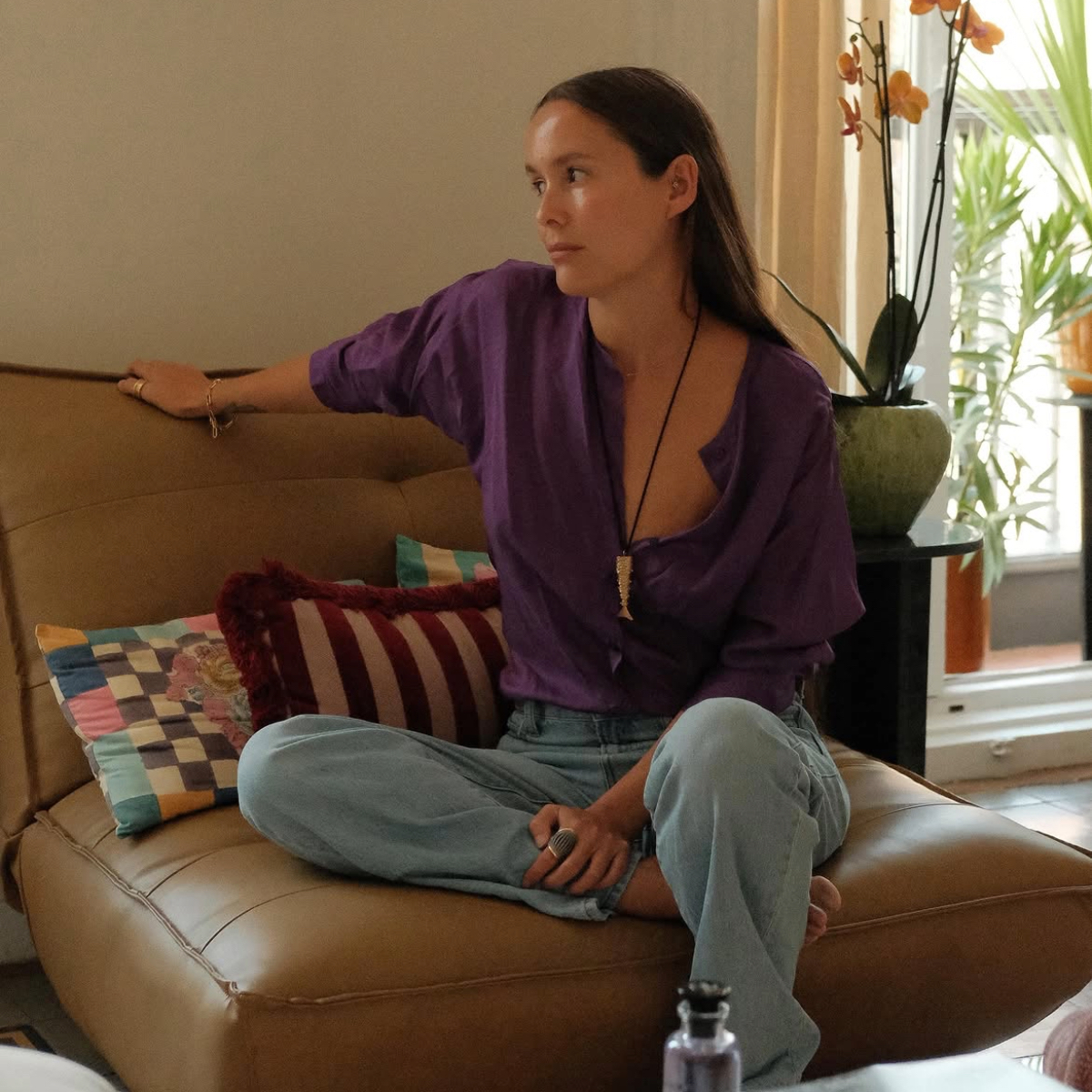 Helena Cuesta in a purple top