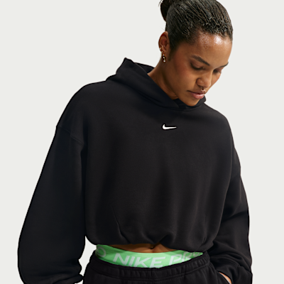 Nike Studio Fleece Medium Weight Women's Oversized Cropped Hoodie - Total Black/sail - Size Xxs