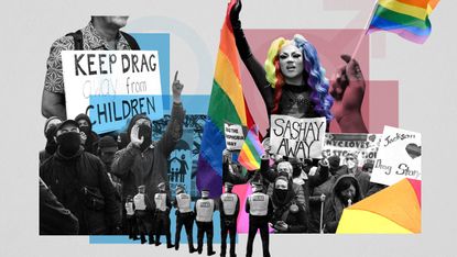 Illustration of protests against drag queens