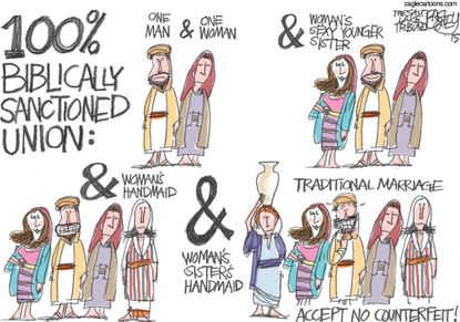 Editorial cartoon World Bible marriage