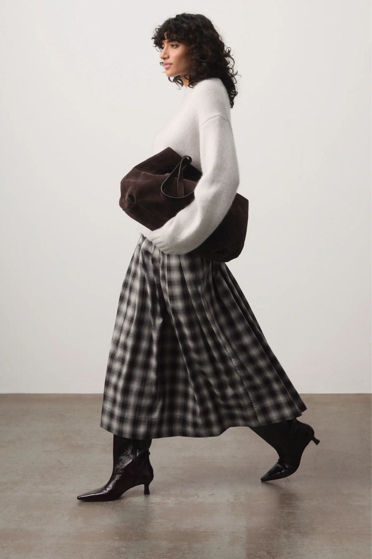 Ivy Check Pleat Release Midi Skirt