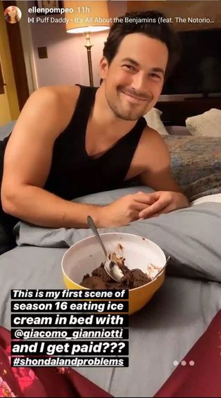 DeLuca eating ice cream on Grey's Anatomy set