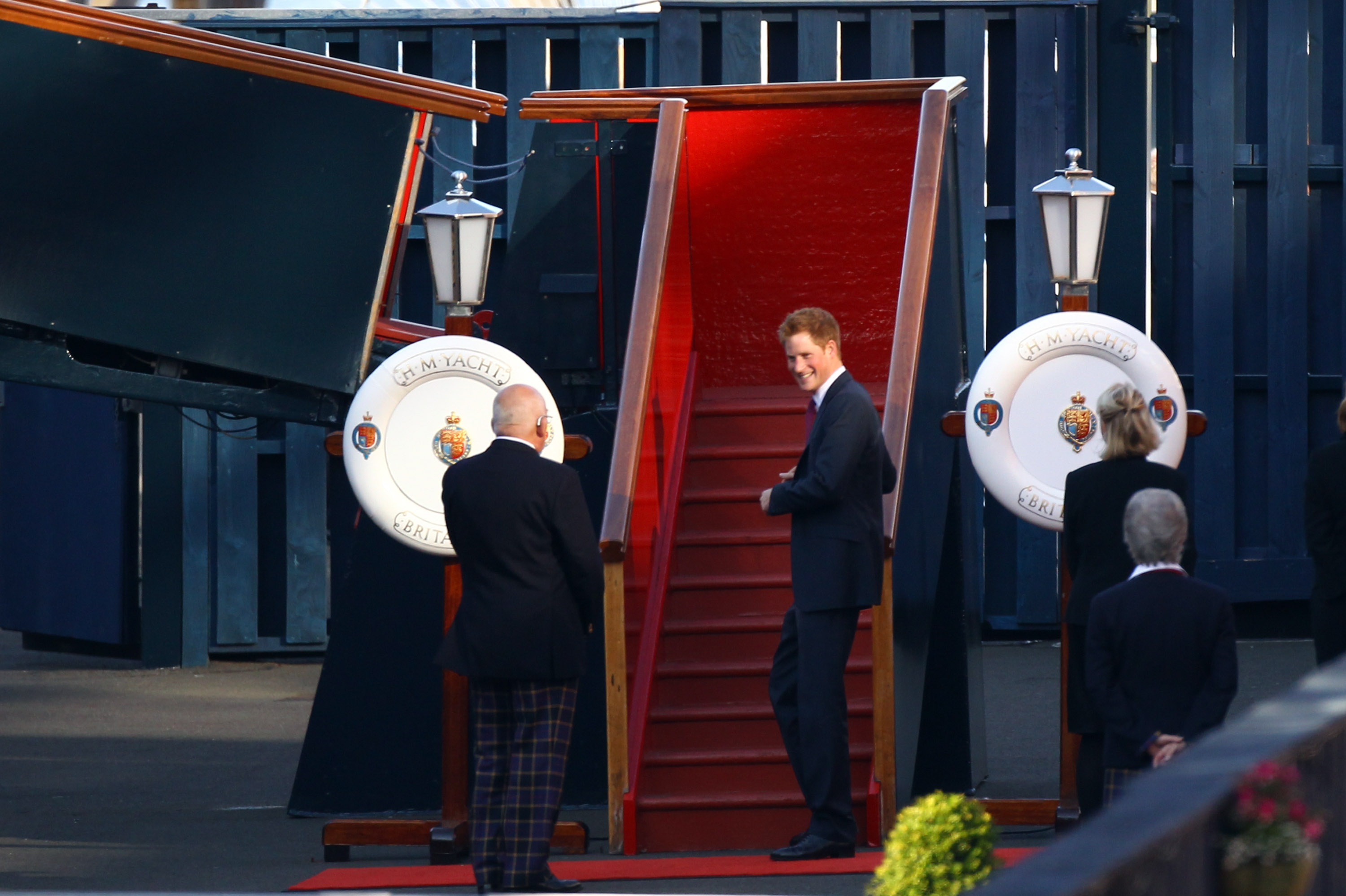 Prince Harry boarding the Royal Yacht Britannia