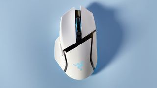 The Razer Basilisk V3 Pro 35K gaming mouse against a blue background.