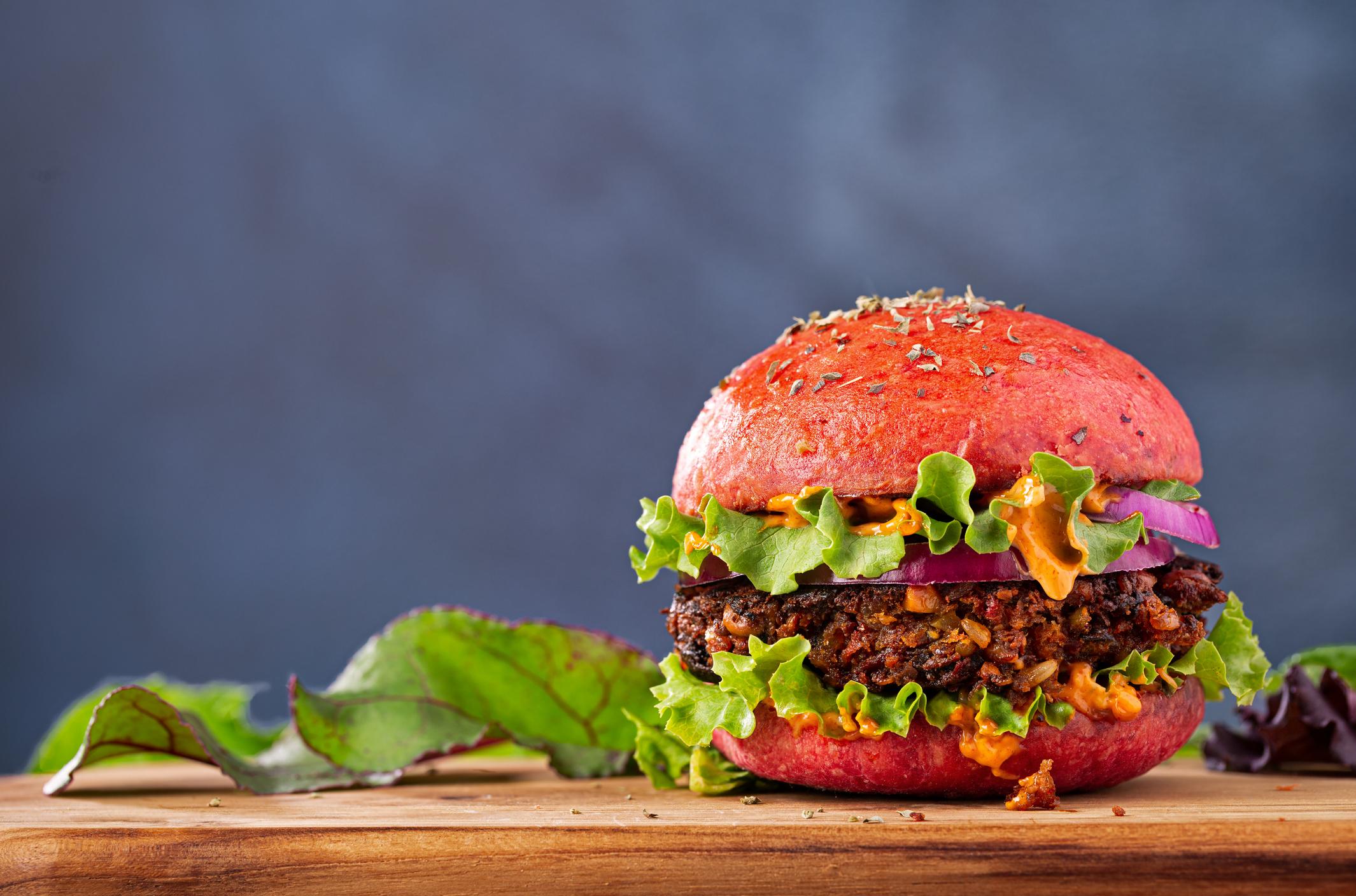 Close-up of a vegan burger on table 