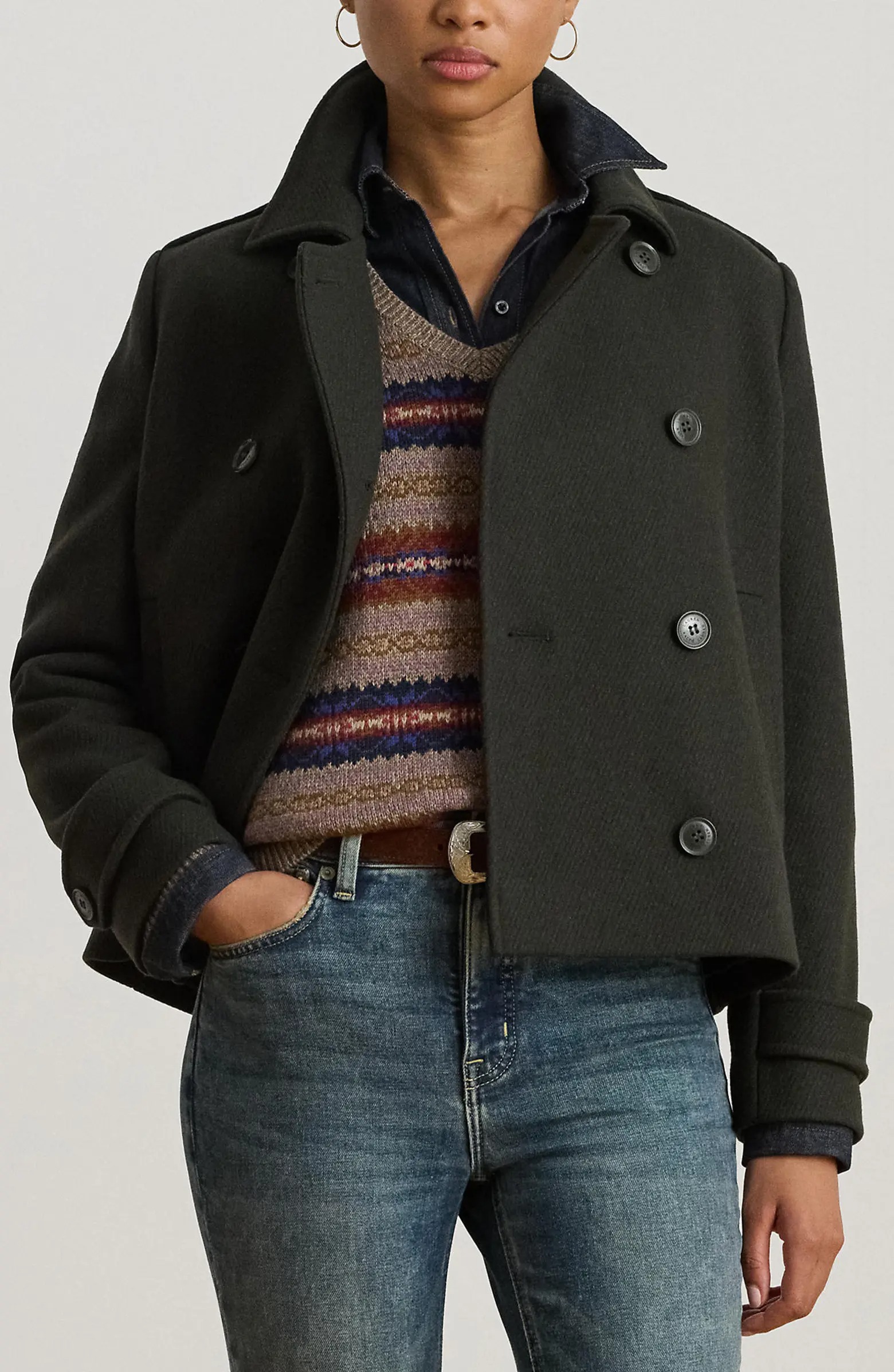 Lauren Ralph Lauren, Double Breasted Wool Blend Twill Jacket