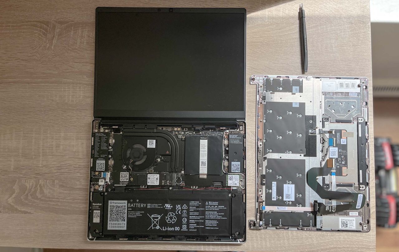 Framework Laptop 13 (2023) review unit open on a desk