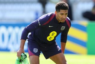 England Euro 2024 squad Jude Bellingham of England looks on during a training session at Ernst-Abbe-Sportfeld on June 11, 2024 in Jena, Germany. (Photo by Richard Pelham/Getty Images)