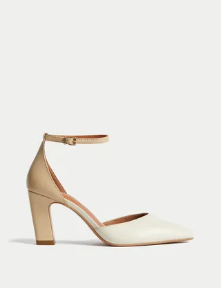 M&S Collection, Leather Ankle Strap Pointed Court Shoes