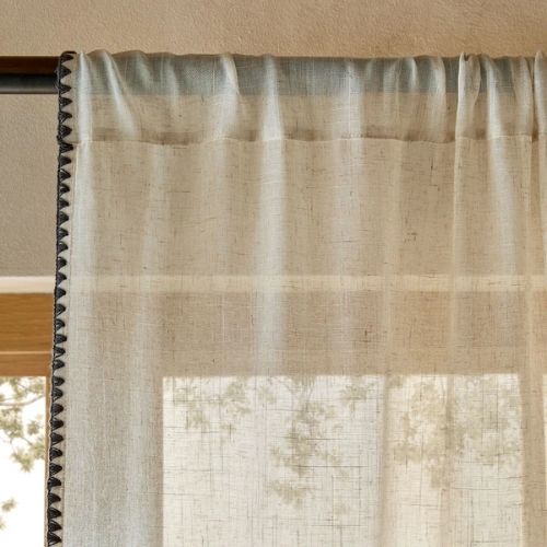 Next, Natural Blanket Stitch Edge Slot Top Voile Unlined Sheer Panel Curtain