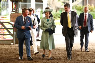 Princess Anne arrives at the Marshalling yard to view a display by Riding for the Disabled Association NSW