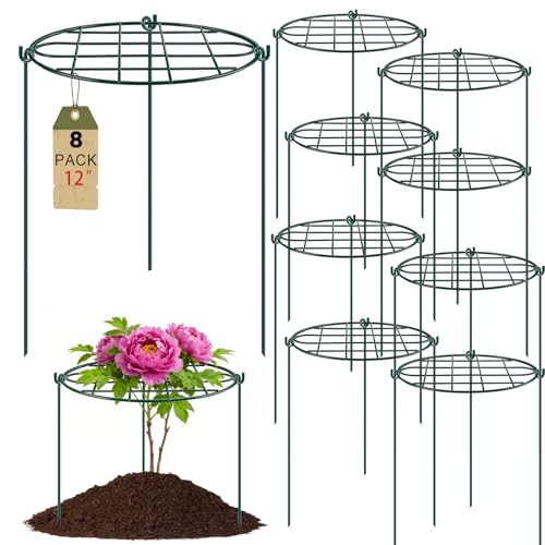 8 Pack 12 X 15.7 Inch Peony Cages and Supports,metal Grow Through Plant Supports for Outdoor Plants,flowers Support Rings Top-Heavy Plant Brace Support Hoop for Vegetables,rose,tomato,orchids