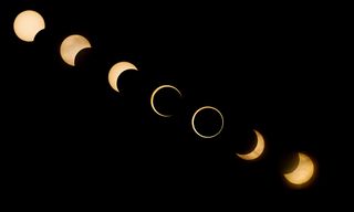 Digital composite view of annular solar eclipse on May 20, 2012. Seven separate exposures were made twenty minutes apart and combined into one image.