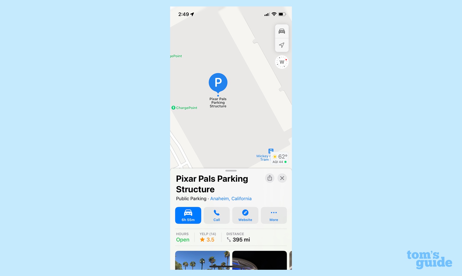 Mapas do iOS 16 mostrando a garagem