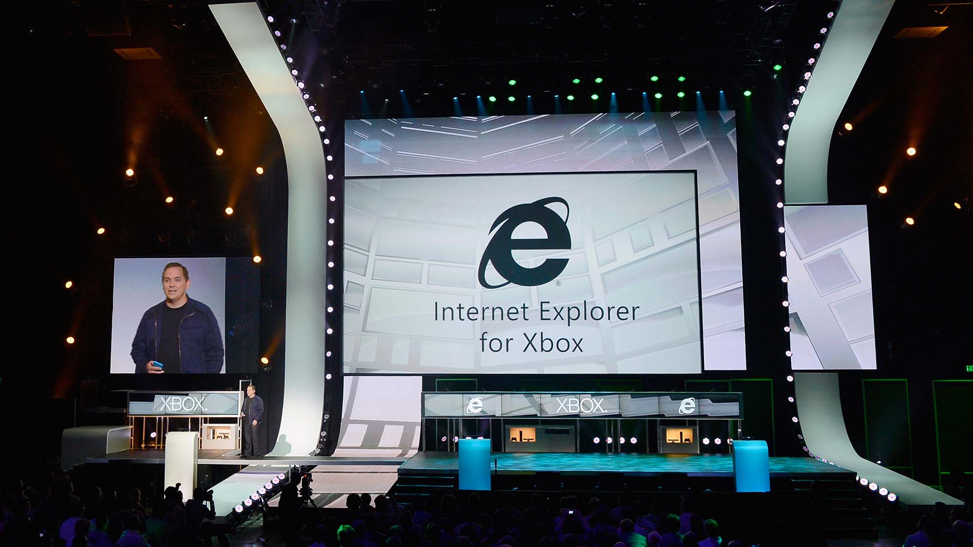 Xbox Live exec Marc Whitten introduces Internet Explorer for Xbox during Microsoft Xbox press conference at Electronic Entertainment Expo