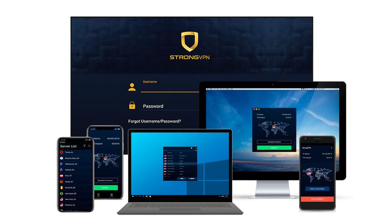StrongVPN interface across a number of devices including Windows, Mac, iOS, Android