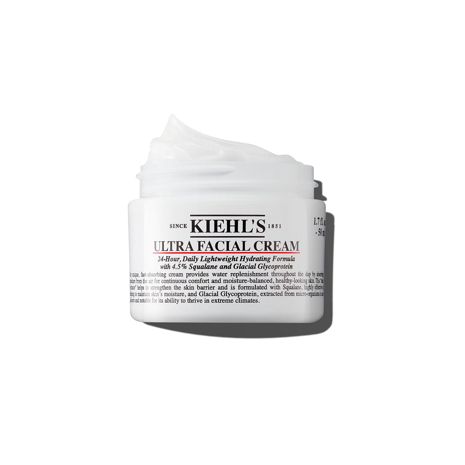 Kiehl&#039;s Ultra Facial Cream, With 4.5% Squalane to Strengthen Skin&#039;s Moisture Barrier, Skin Feels Softer and Smoother, Long-Lasting Hydration, Easy and Fast-Absorbing, All Skin Types - 1.7 Fl Oz