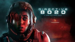 Directive 8020 key art, showing a woman with a monster reflecting in her helmet