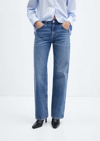 Mango + Ripped High-Rise Straight Jeans