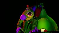 A screenshot shows the green gator Monty in Five Nights at Freddy's: Security Breach.