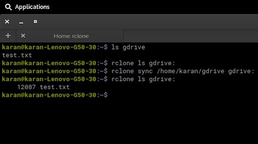 Rclone's command line interface in use