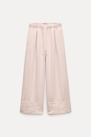 Zw Collection 100% Linen Palazzo Trousers