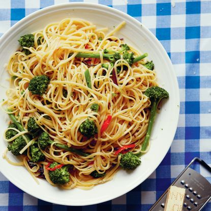 Purple Sprouting Broccoli, Linguine, Chilli and Pine Nuts