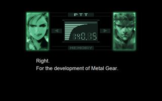 Solid Snake talks to Meryl in the PC release of Metal Gear Solid: "Right. For the development of Metal Gear."