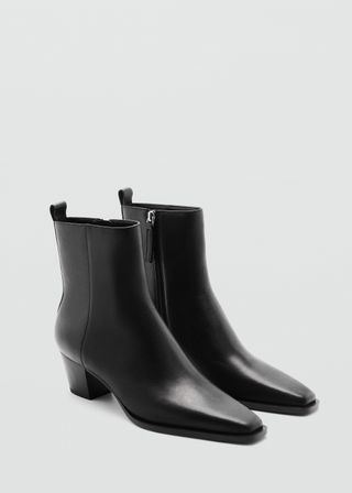 Leather Ankle Boots With Block Heel