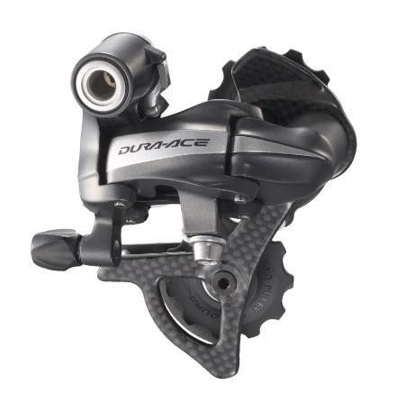 The rear derailleur features a carbon fiber pulley cage