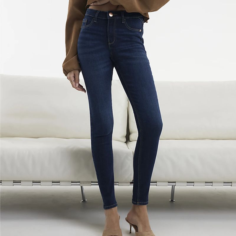 River Island, dark blue skinny jeans