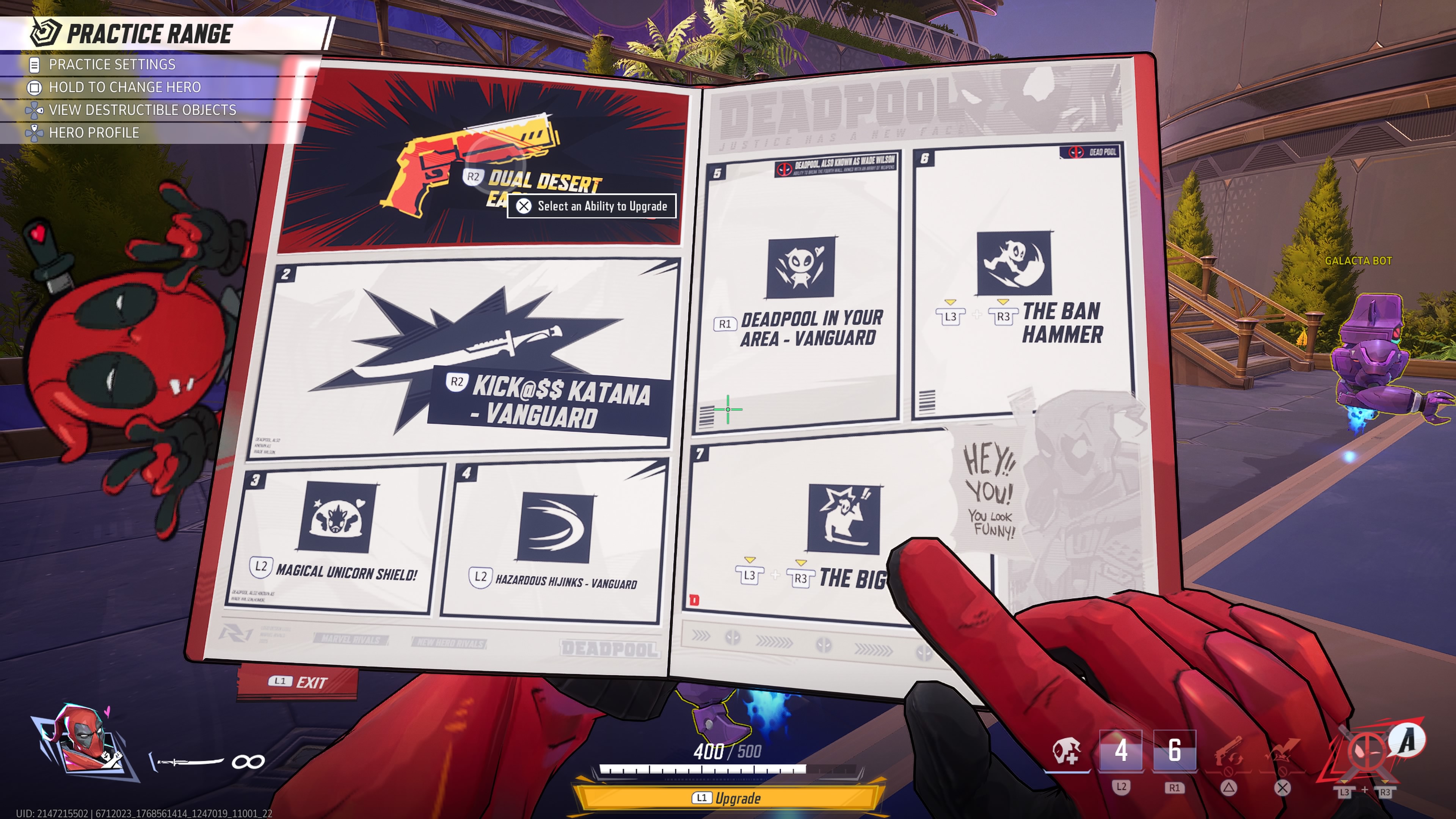 Дэдпул просматривает комиксы, выбирая способности для улучшения