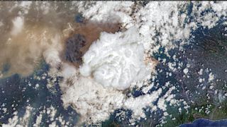 Mt Semeru on the Indonesian island of Java seen spurting clouds of volcanic smoke by NASA's Landsat 9 satellite.