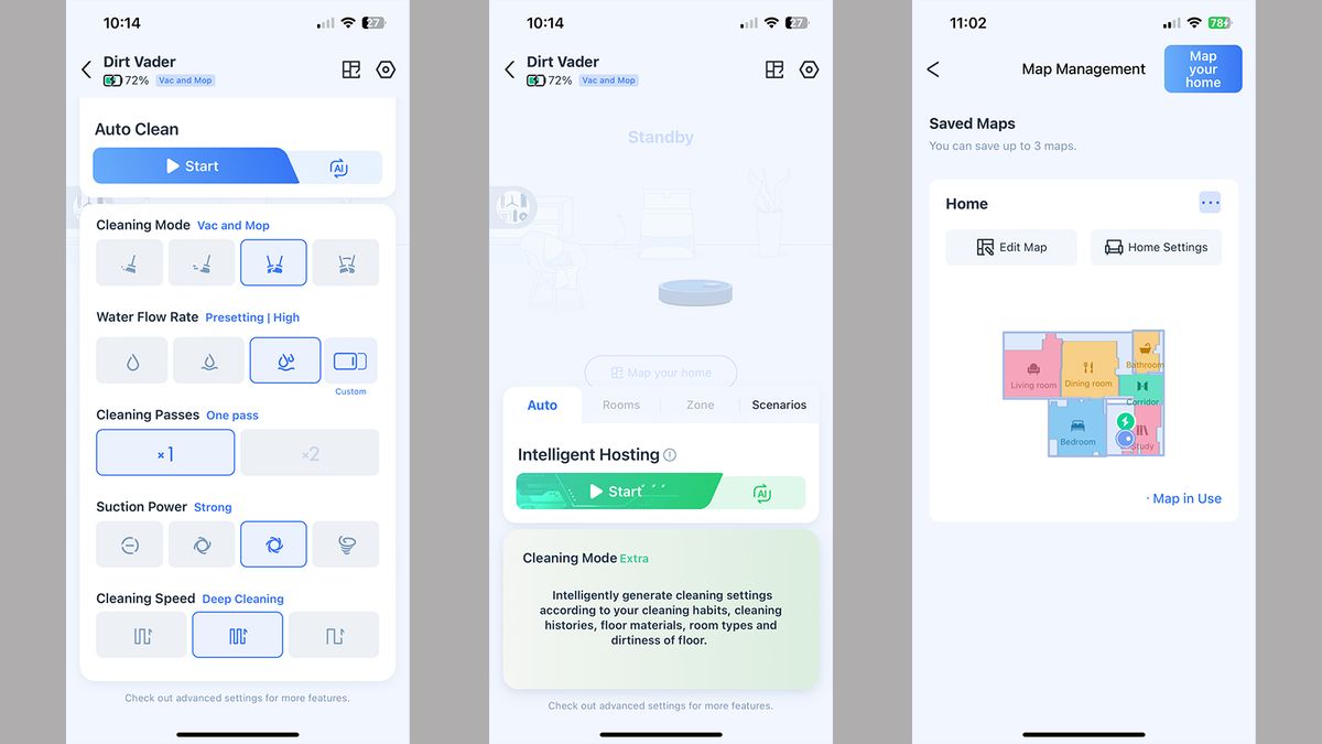 Screenshots of the Ecovacs Home iOS app