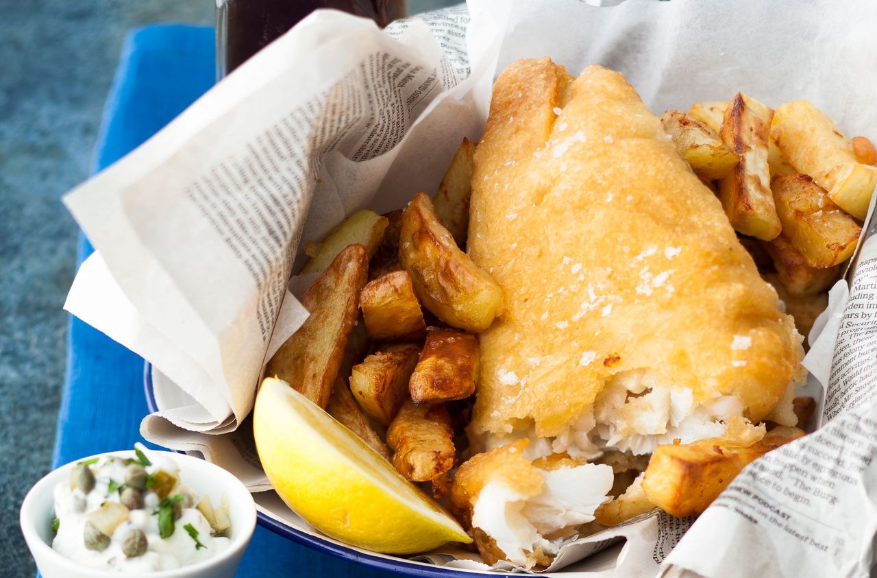 Beer battered fish and chips